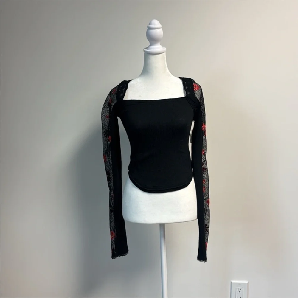 Free People Jolie Top Black and Red S